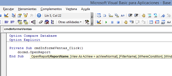 Microsoft Access - Comando VBA OpenReport
